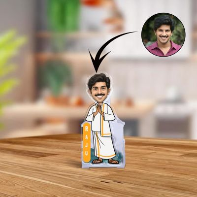 Personalized South Indian Traditional Man Funny Face Caricature with Moving Head Feature for Living Room Car Dashboard Home Decor Office Desk & Gifting